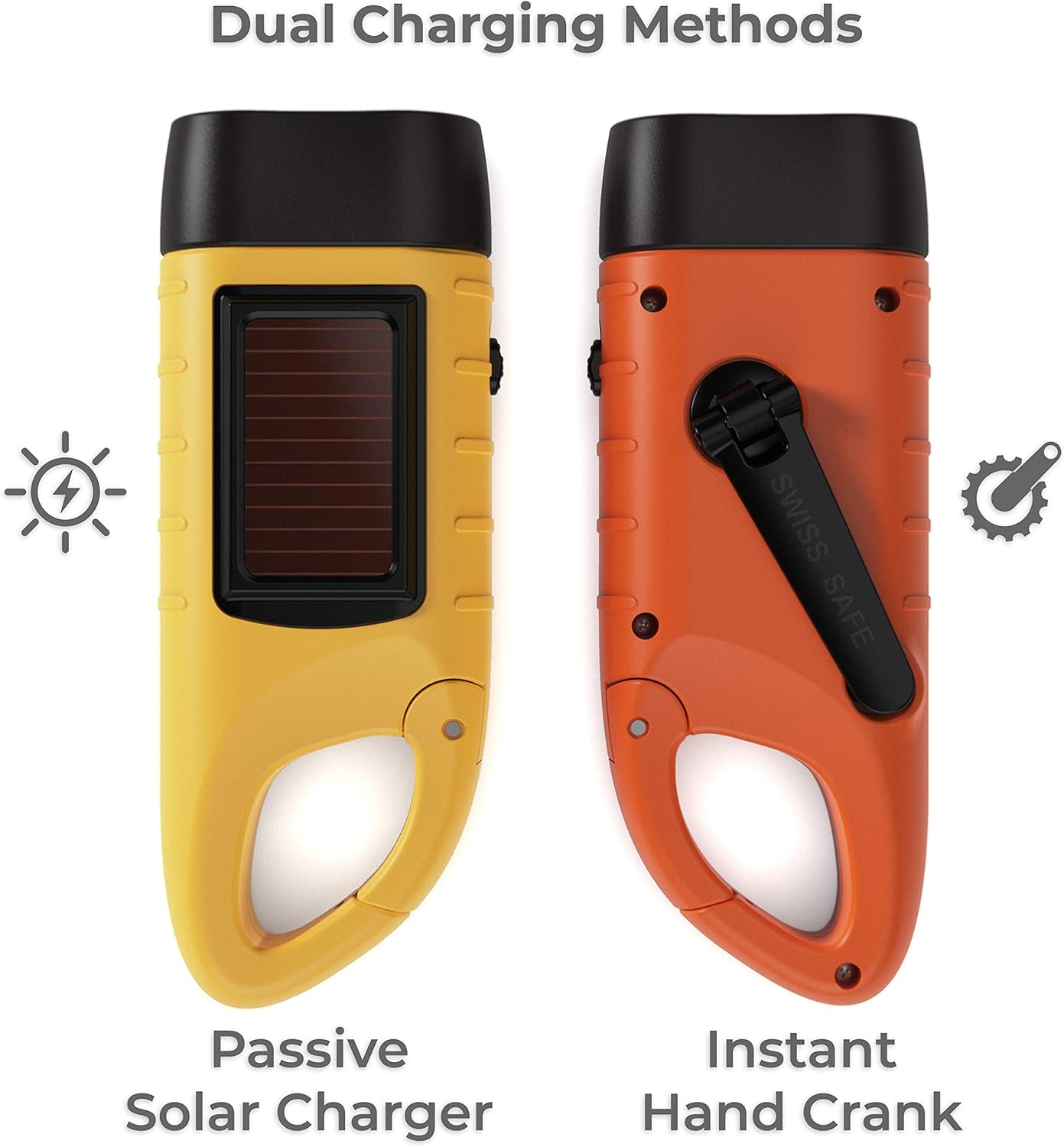 Rechargeable Flashlight with Solar Power & Hand Crank : High Lumen Led'S, Tactical Grip, Mini Keychain Carabiner for EDC & Outdoor Camping (Variety Pack)