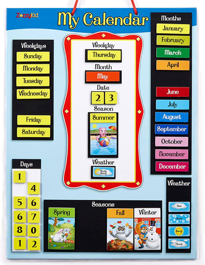 Magnetic Calendar & Weather Chart for Kids - Preschool Daily Calendar Learning for Days of the Week, Months, Weather & Season Blue