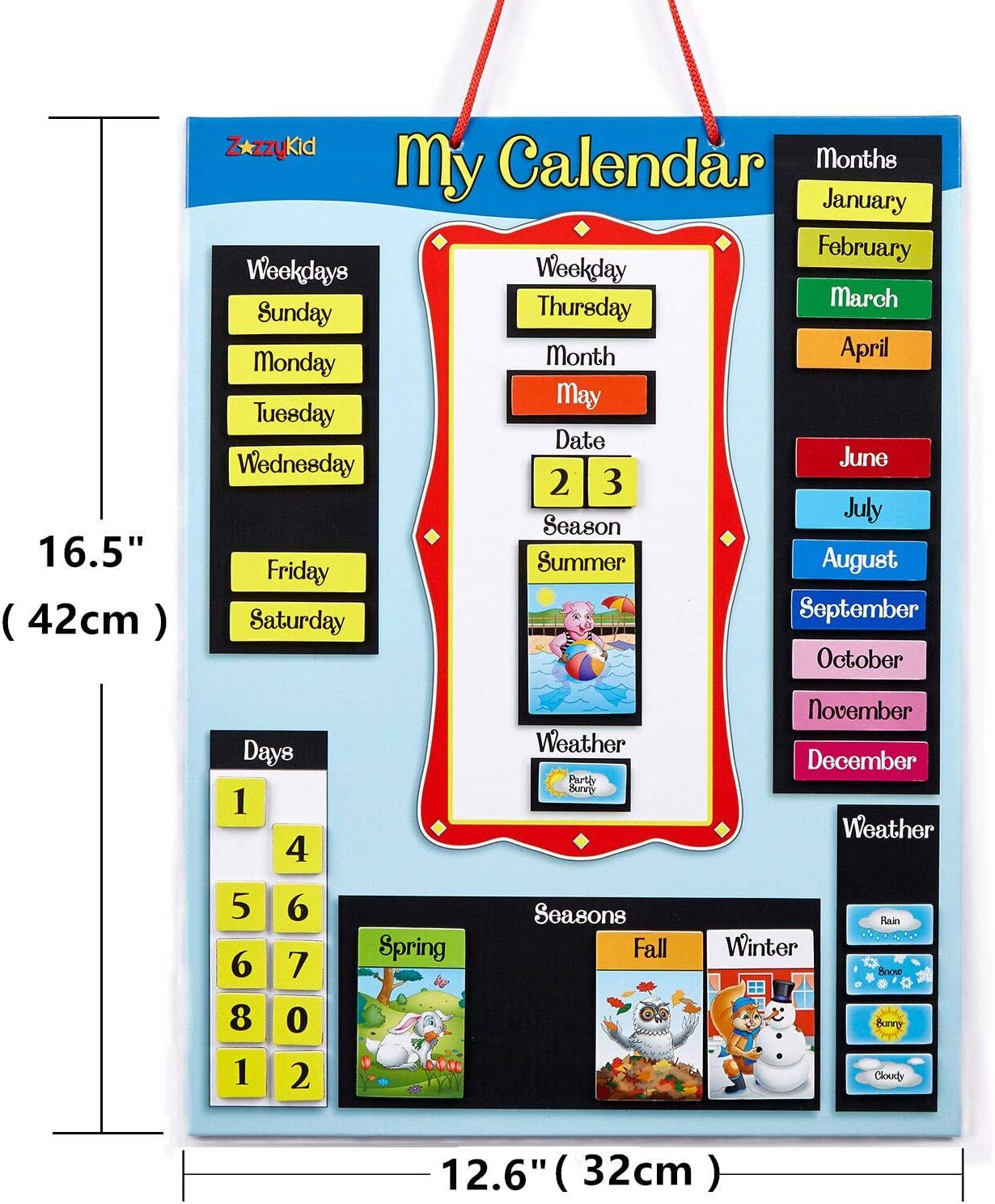 Magnetic Calendar & Weather Chart for Kids - Preschool Daily Calendar Learning for Days of the Week, Months, Weather & Season Blue