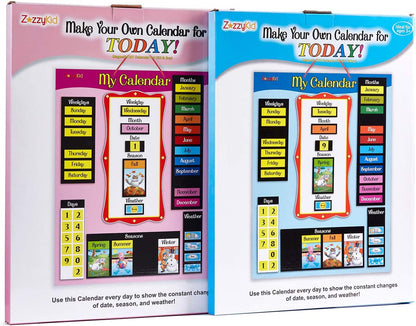 Magnetic Calendar & Weather Chart for Kids - Preschool Daily Calendar Learning for Days of the Week, Months, Weather & Season Blue